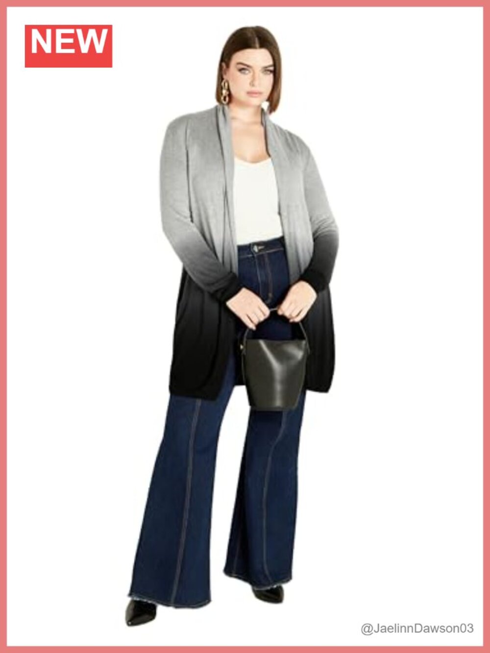 Plus Size Dip Dye Open Front Cardigan Relaxed Fit Long Sleeve Viscose